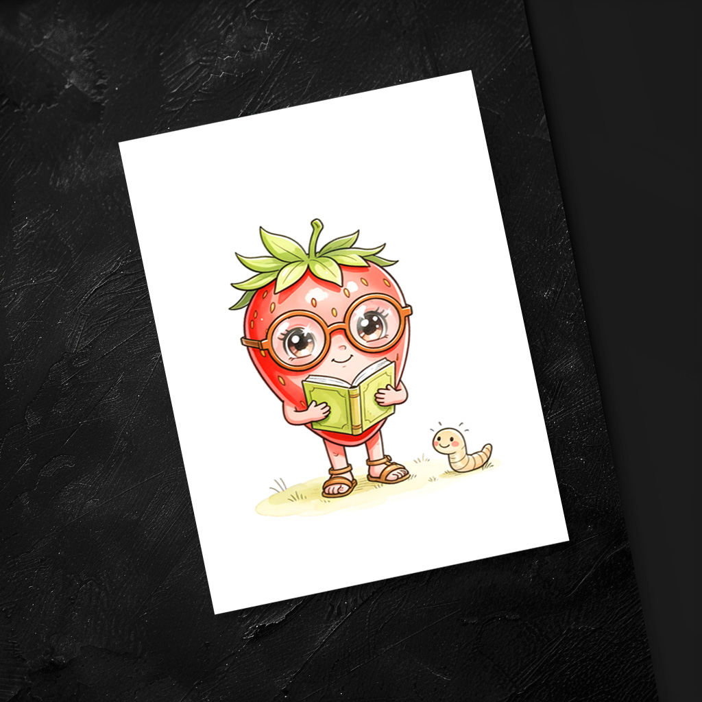 raxxa Postkarte: Strawberry Character Reading a Book with Friendly Worm – Bild 2
