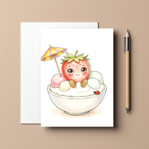 raxxa Postkarte: Strawberry Character Sitting in Colorful Ice Cream Bowl