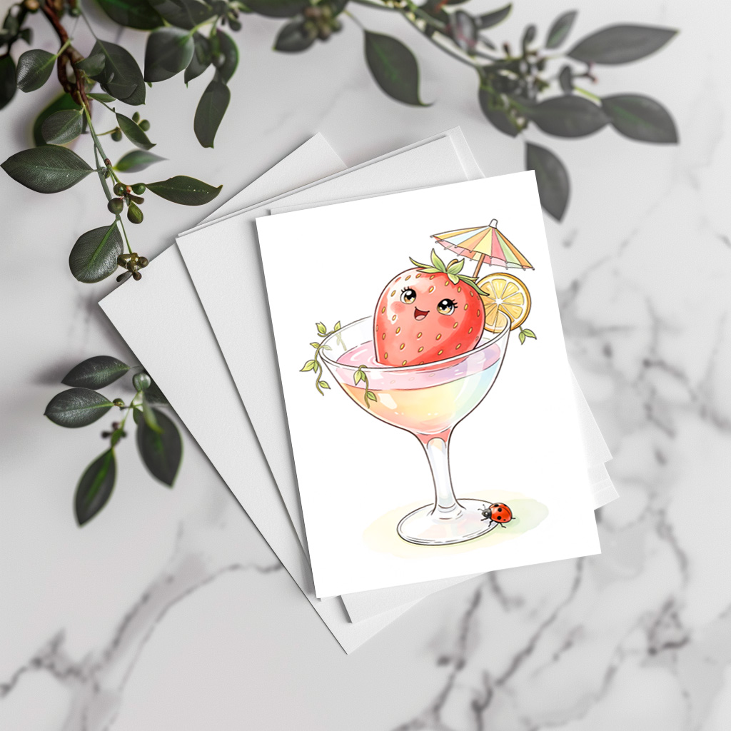 raxxa Postkarte: Cute Strawberry Character Relaxing in a Tropical Cocktail Glass - immagine 3