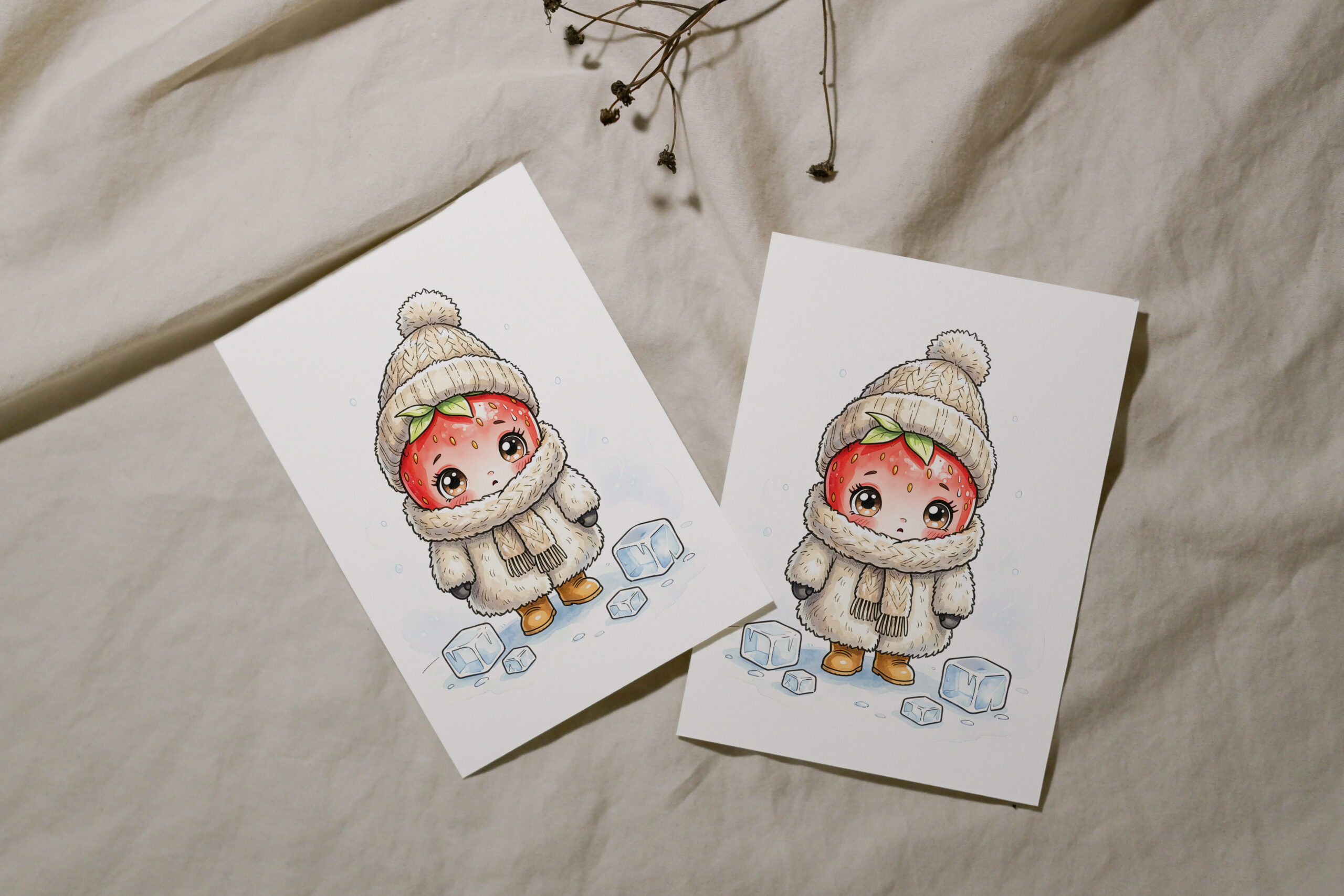 raxxa Postkarte: Winter Strawberry Character with Cozy Clothing and Snowy Scene – Image 2