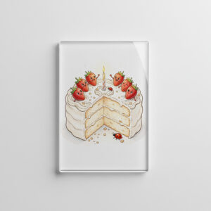 raxxa Glas-Magnet: Whimsical Strawberry Birthday Cake with Cute Character Berries