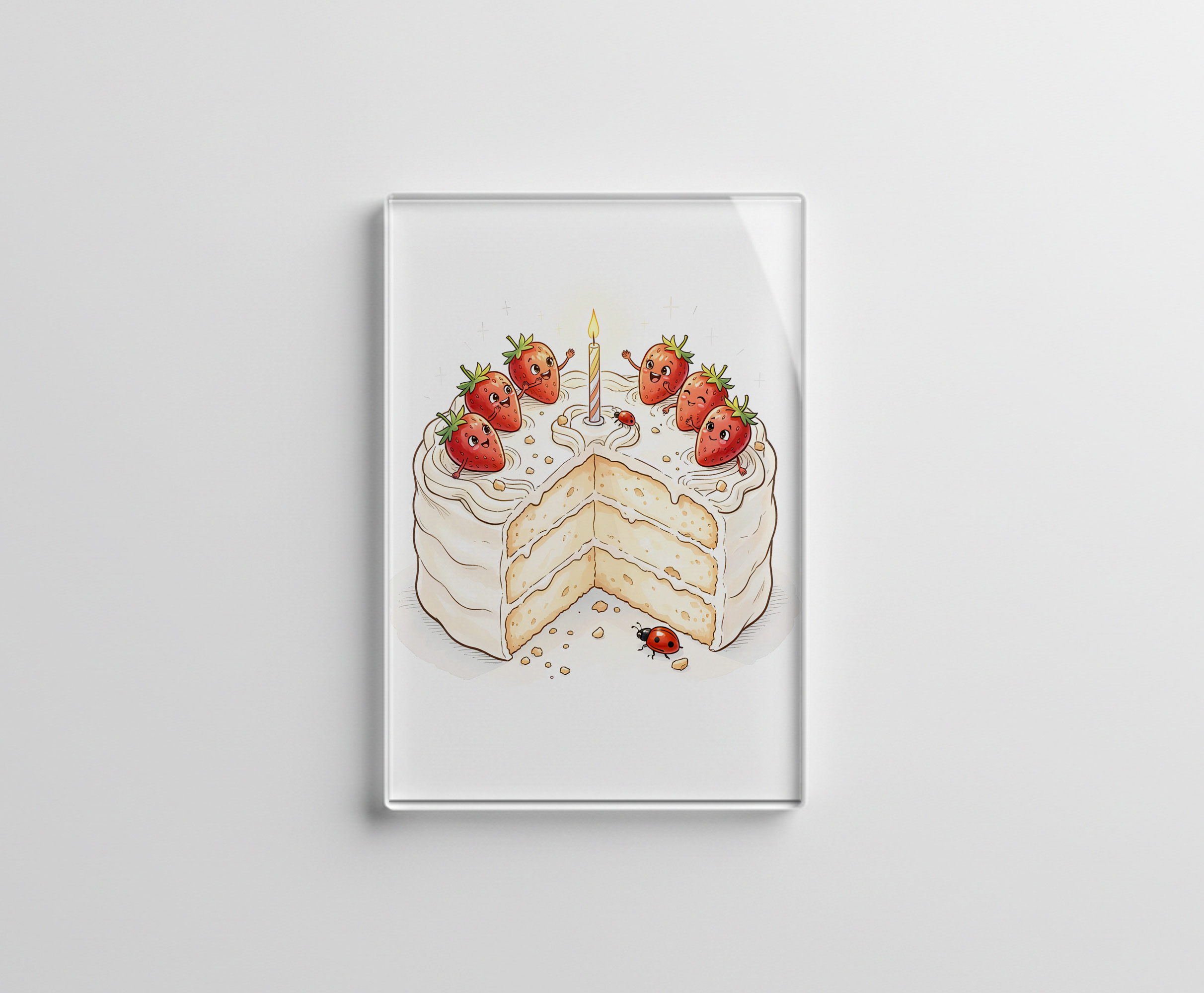 raxxa Glas-Magnet: Whimsical Strawberry Birthday Cake with Cute Character Berries