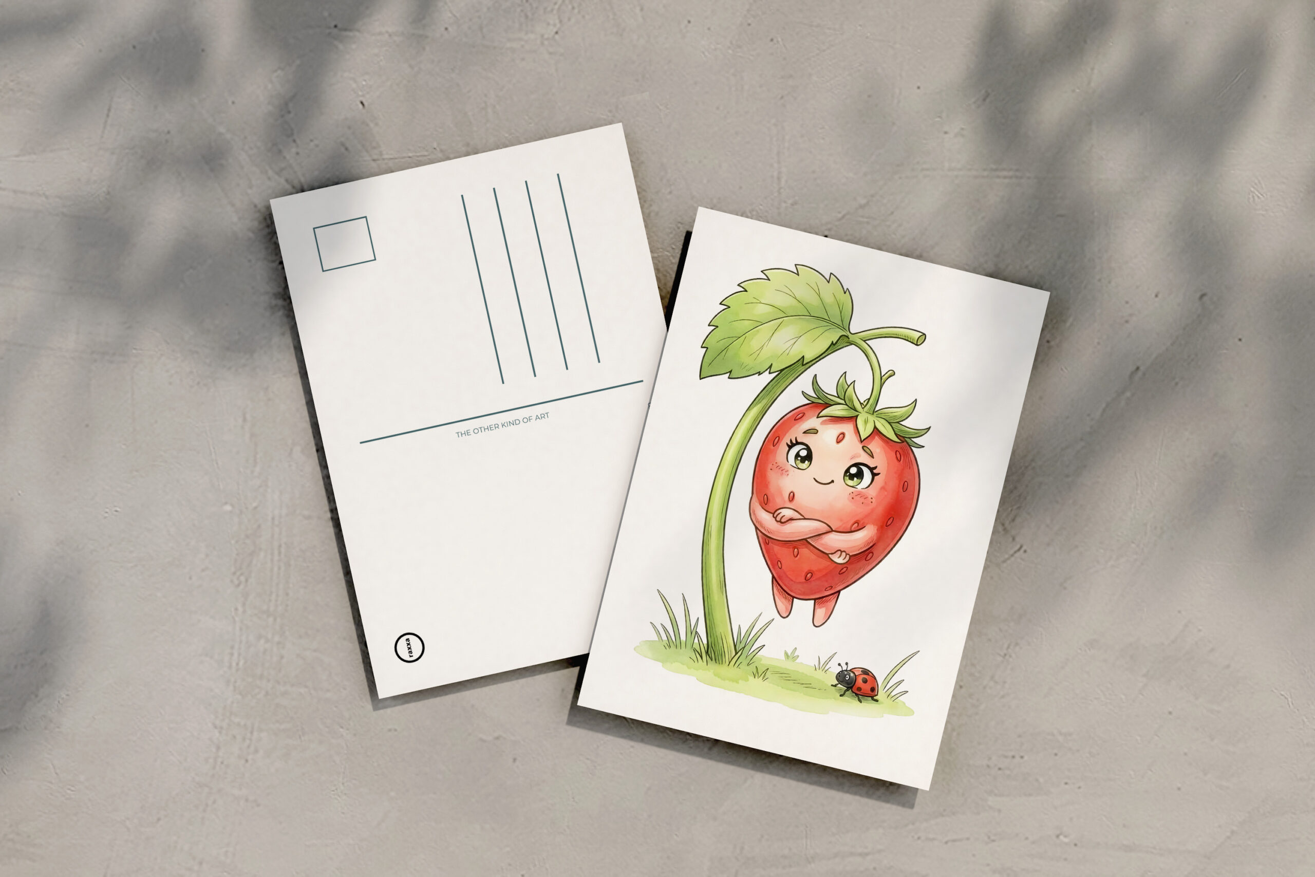 raxxa Postkarte: Confident Strawberry Character Standing with Crossed Arms – Image 2