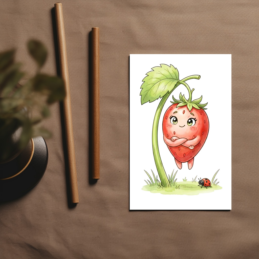 raxxa Postkarte: Confident Strawberry Character Standing with Crossed Arms