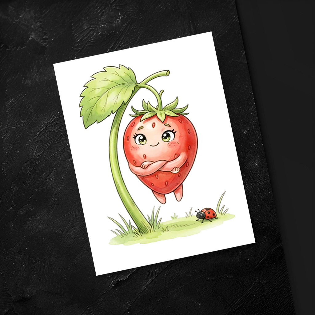 raxxa Postkarte: Confident Strawberry Character Standing with Crossed Arms – Image 3