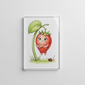 raxxa Glas-Magnet: Confident Strawberry Character Standing with Crossed Arms