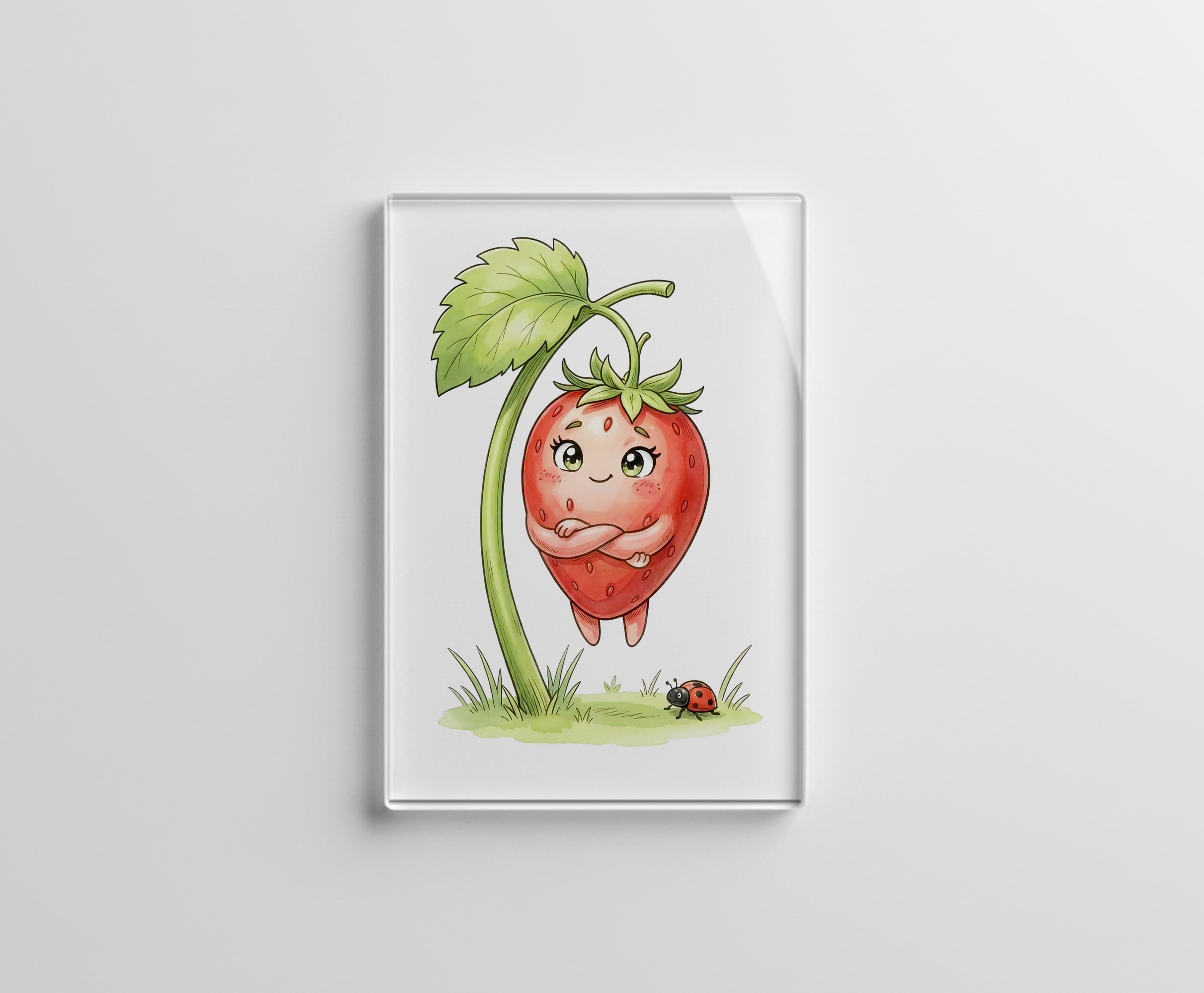 raxxa Glas-Magnet: Confident Strawberry Character Standing with Crossed Arms