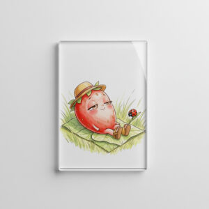 raxxa Glas-Magnet: Summer Strawberry Character Relaxing on Leaf with Ladybug