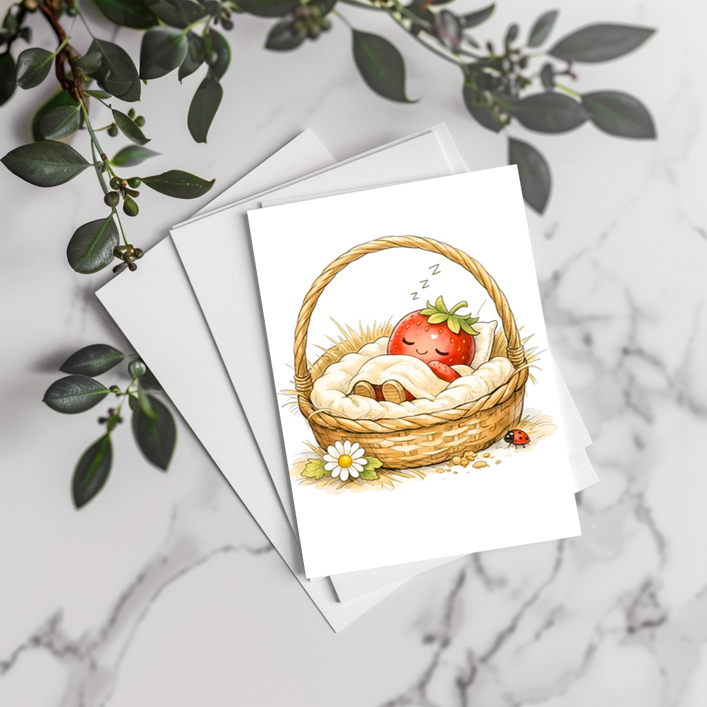 raxxa Postkarte: Sleeping Strawberry Character Resting in Cozy Basket – Bild 4