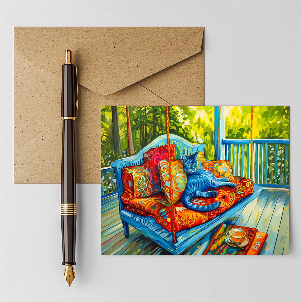 raxxa Postkarte: Cat is Grooming on Swing