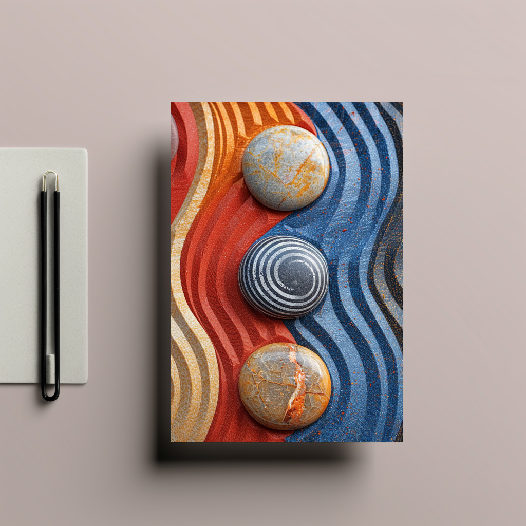 raxxa Postkarte: Bunte Zen-Steine im Sandmuster II