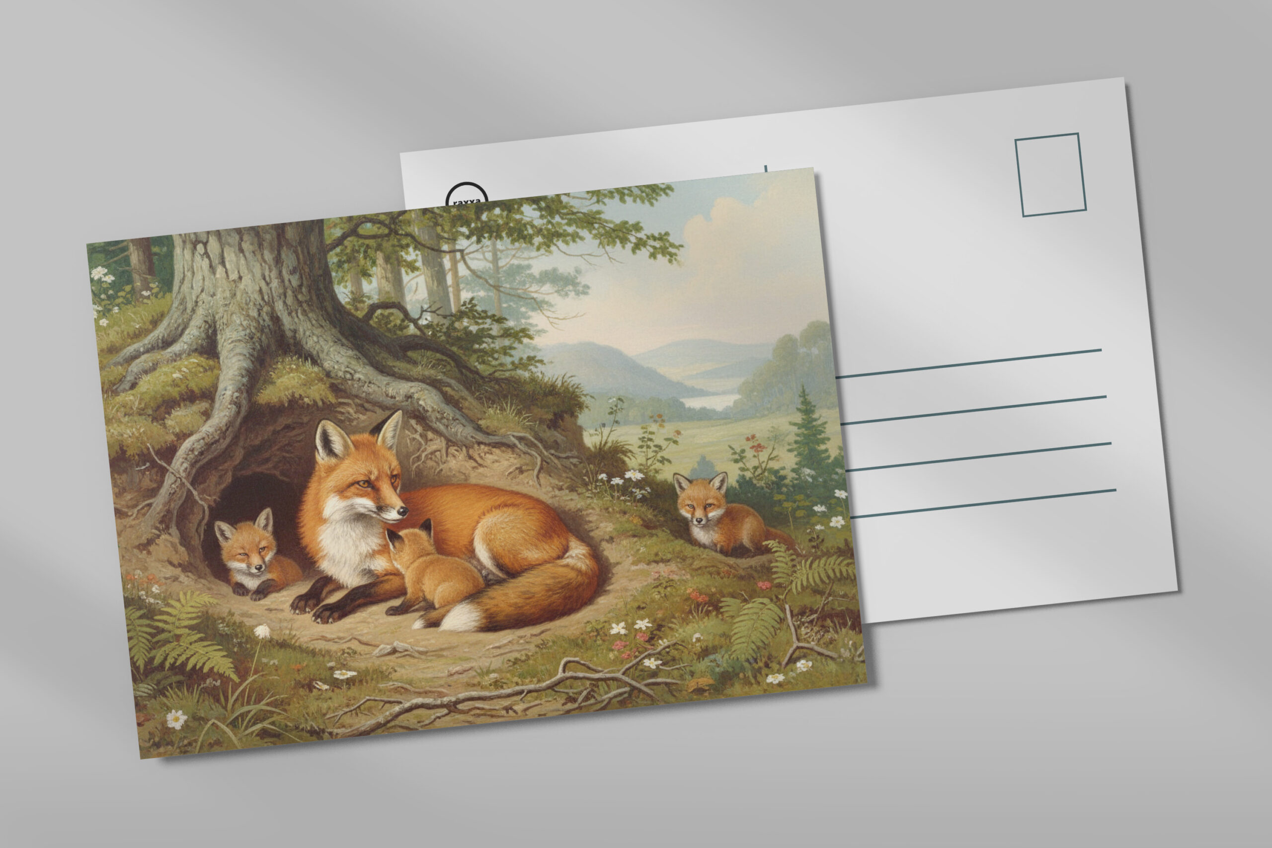 raxxa Postkarte: Fuchs mit Jungtieren