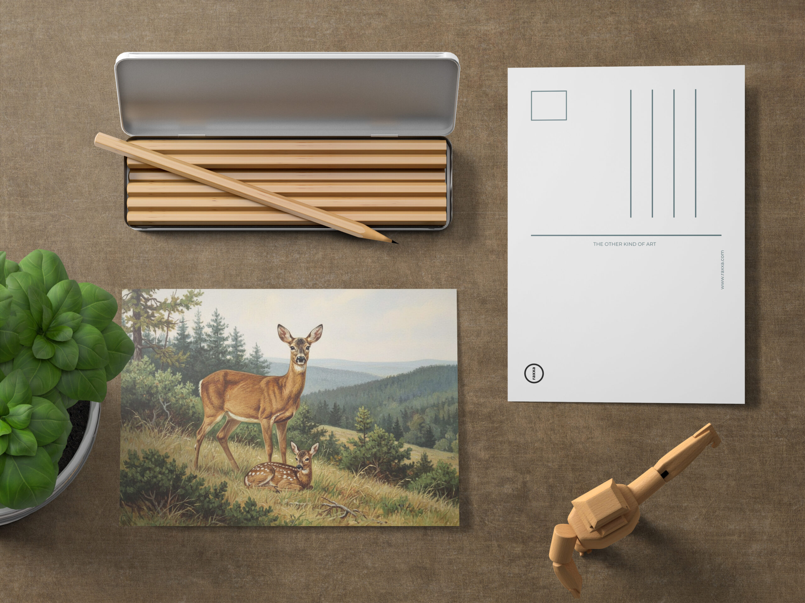 raxxa Postkarte: Reh mit Jungtier am Wald