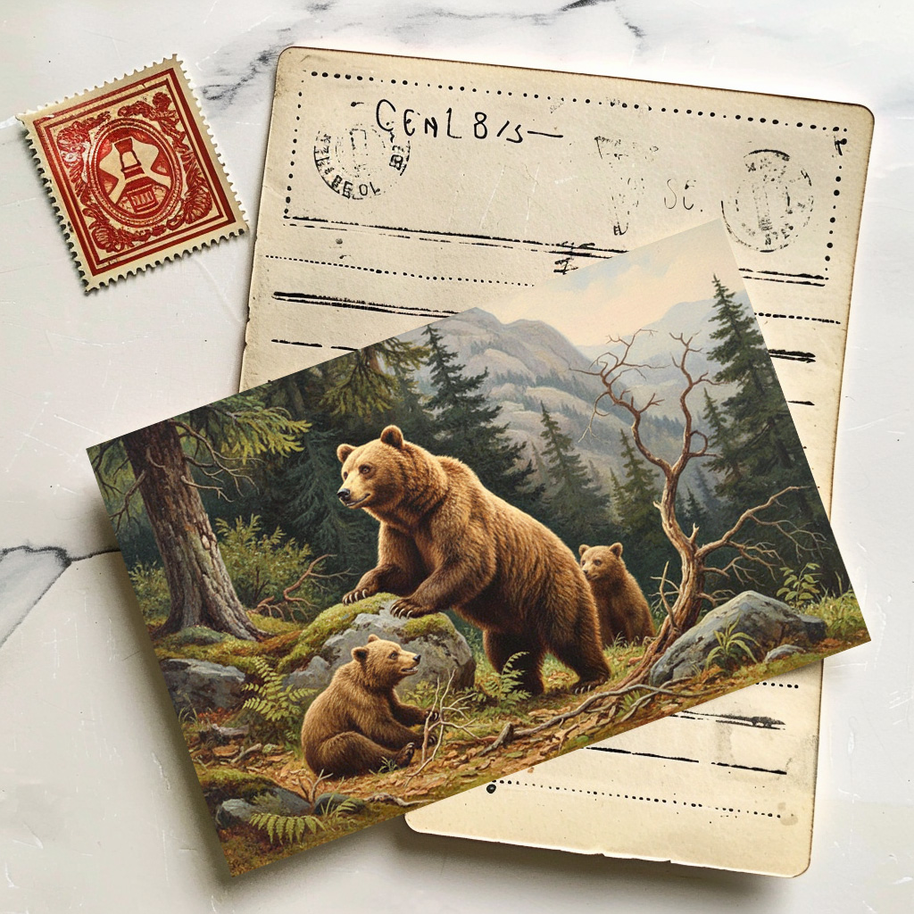 raxxa Postkarte: Braunbär mit Jungtieren