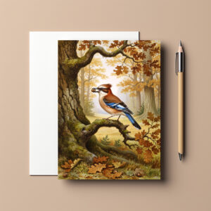 raxxa Postkarte: Eichelhäher mit Eichel