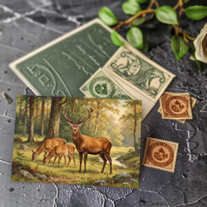 raxxa Postkarte: Rothirsch mit Familie