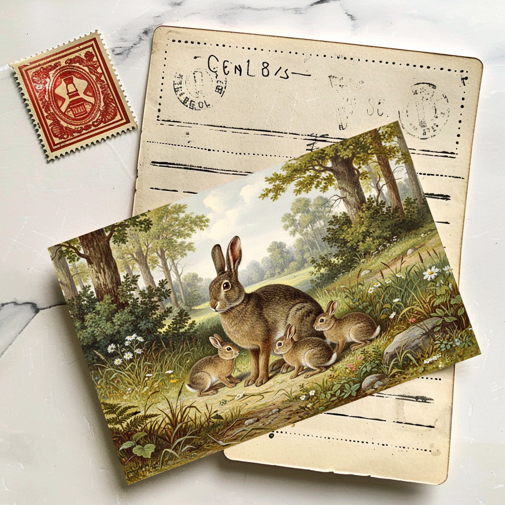 raxxa Postkarte: Wildkaninchen mit Jungtieren
