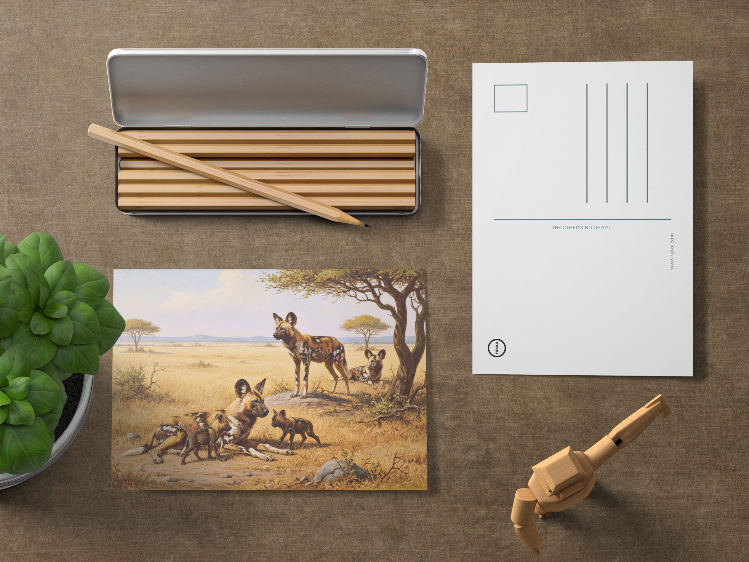 raxxa Postkarte: Wildhunde in Afrika mit Jungtieren