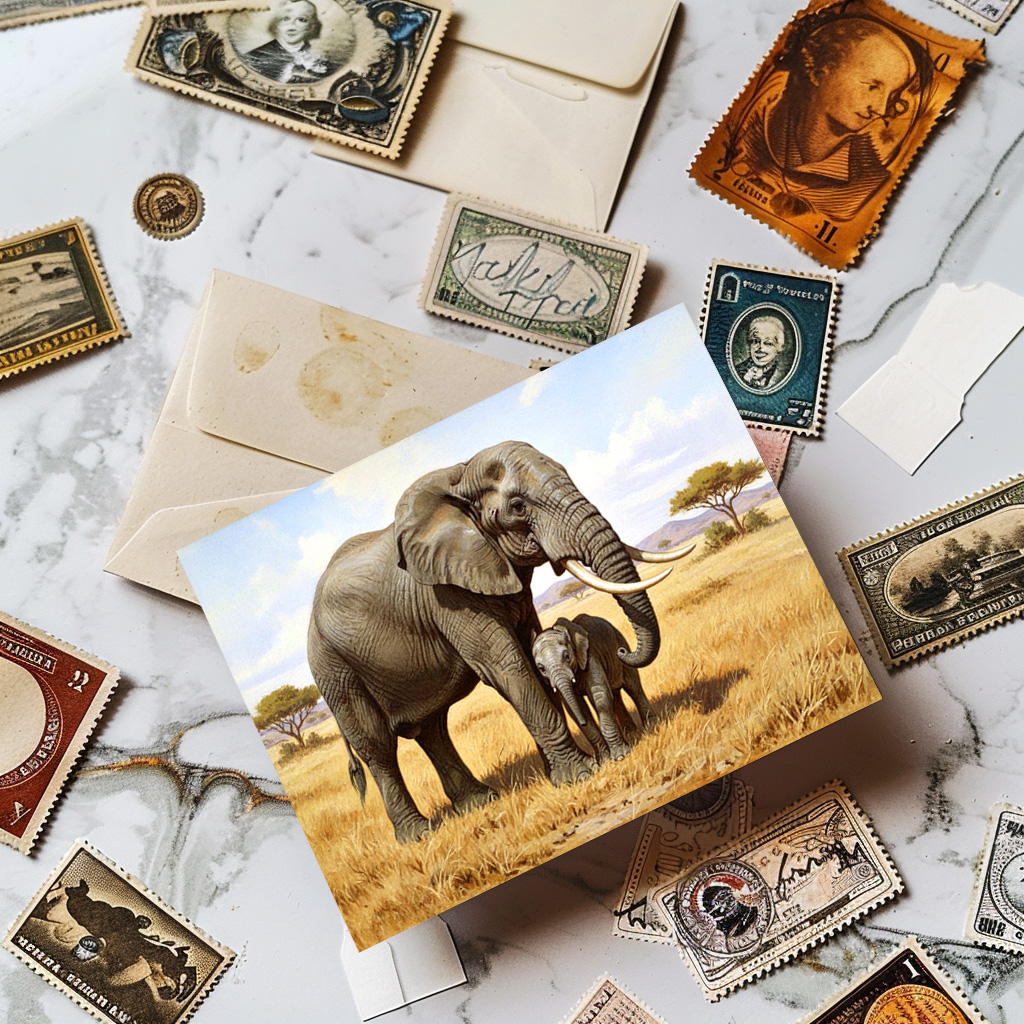 raxxa Postkarte: Afrikanischer Elefant mit Jungtier