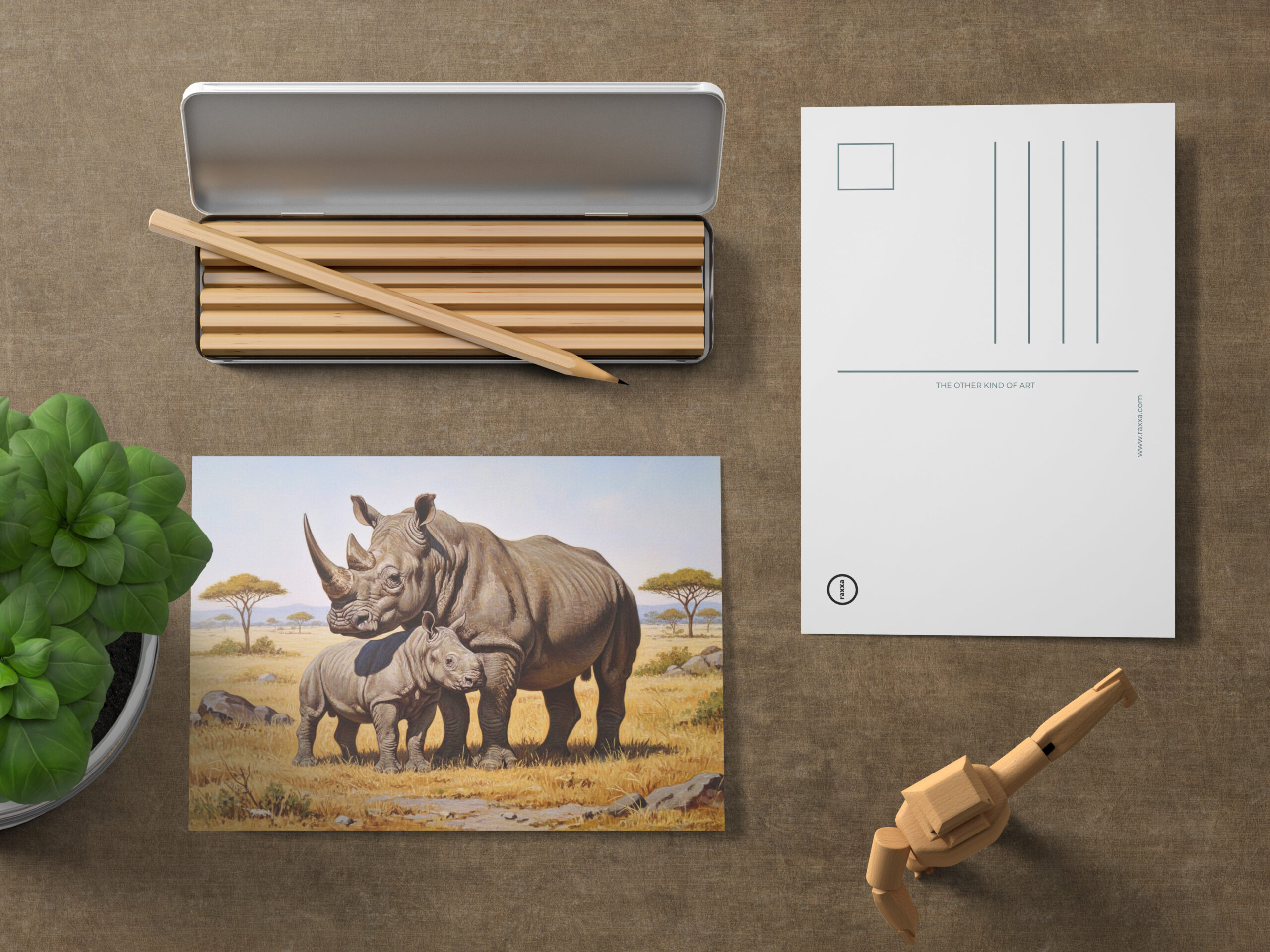 raxxa Postkarte: Nashorn mit Jungtier in Afrika