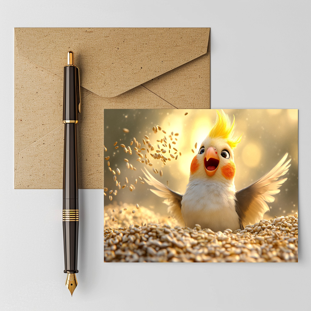 raxxa Postkarte: Niedlicher Nymphensittich - alle Körner gehören mir