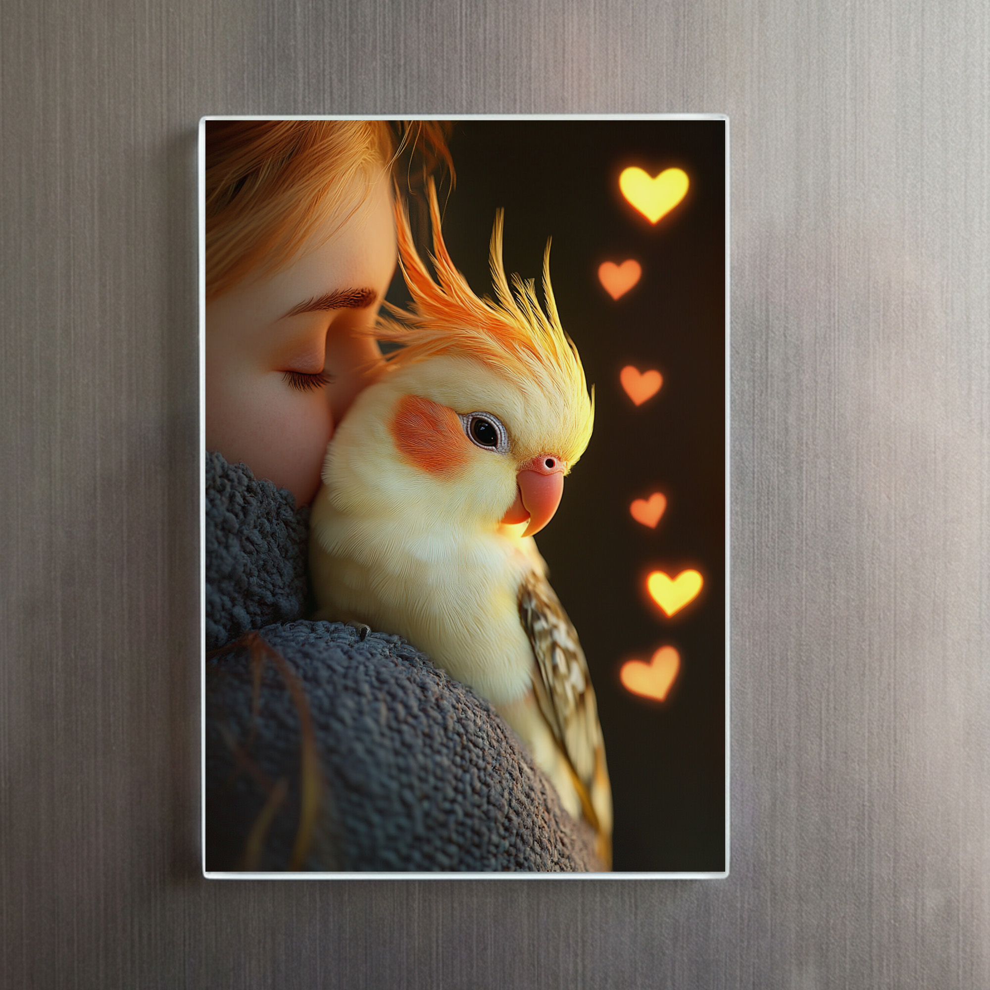 raxxa Glas-Magnet: Niedlicher Nymphensittich beim kuscheln – Image 2