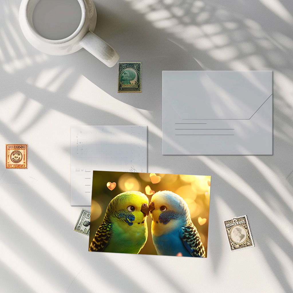 raxxa Postkarte: Fröhliche Wellensittiche