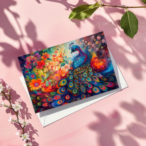 raxxa Postkarte: Farbenfroher eleganter Pfau