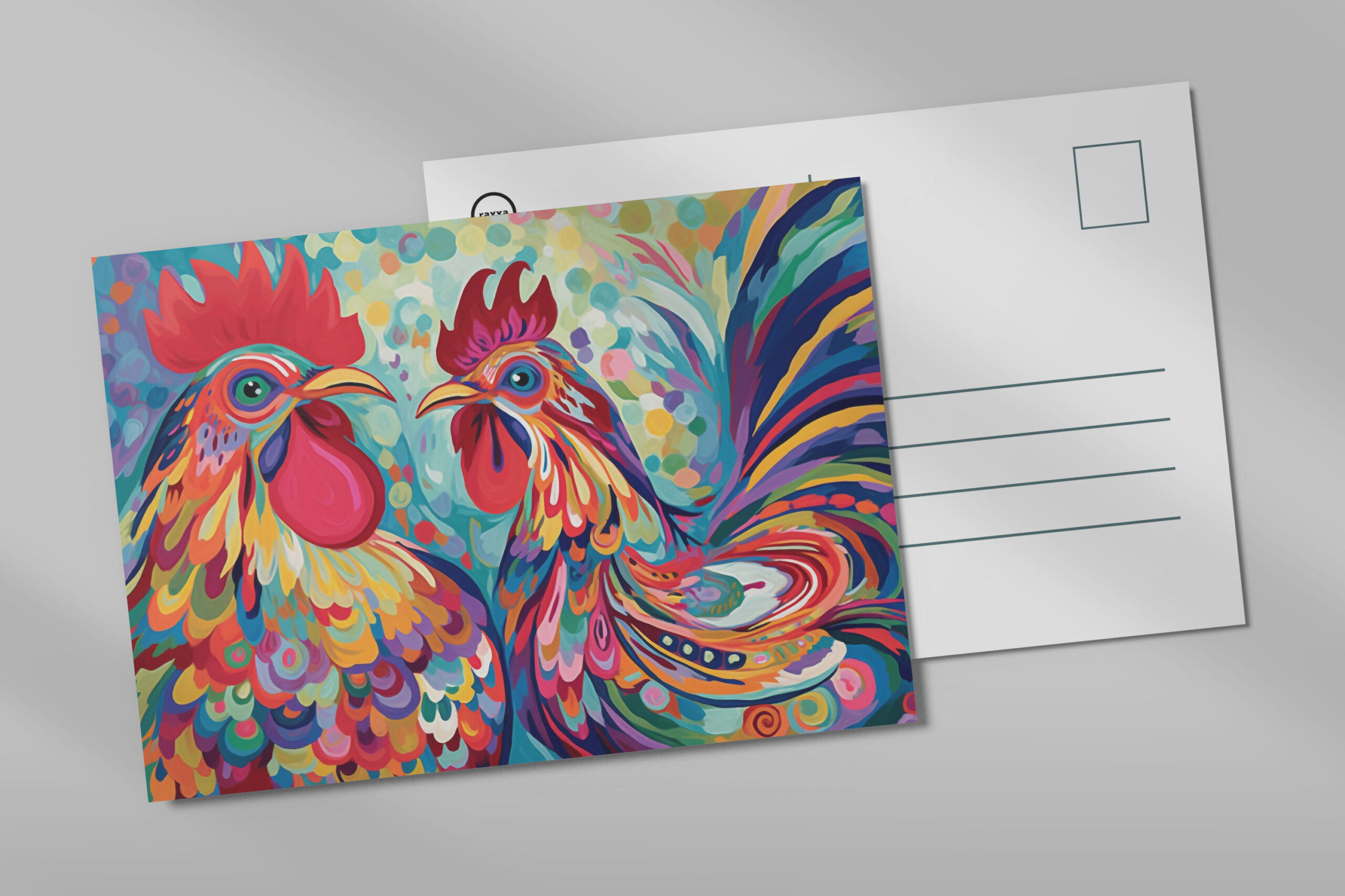 raxxa Postkarte: Farbenfrohe Hühner
