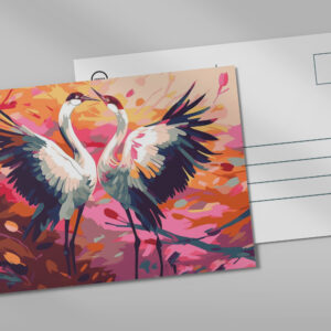 raxxa Postkarte: Farbenfrohe tanzende Kraniche