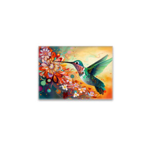 raxxa Glas-Magnet: Farbenfroher Kolibri an Blüten