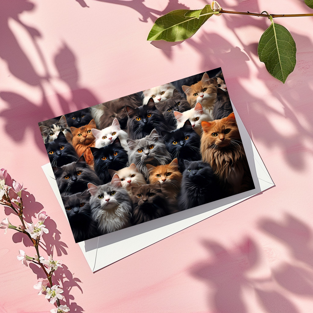 raxxa Postkarte: Gruppenbild mit neugierigen Katzen