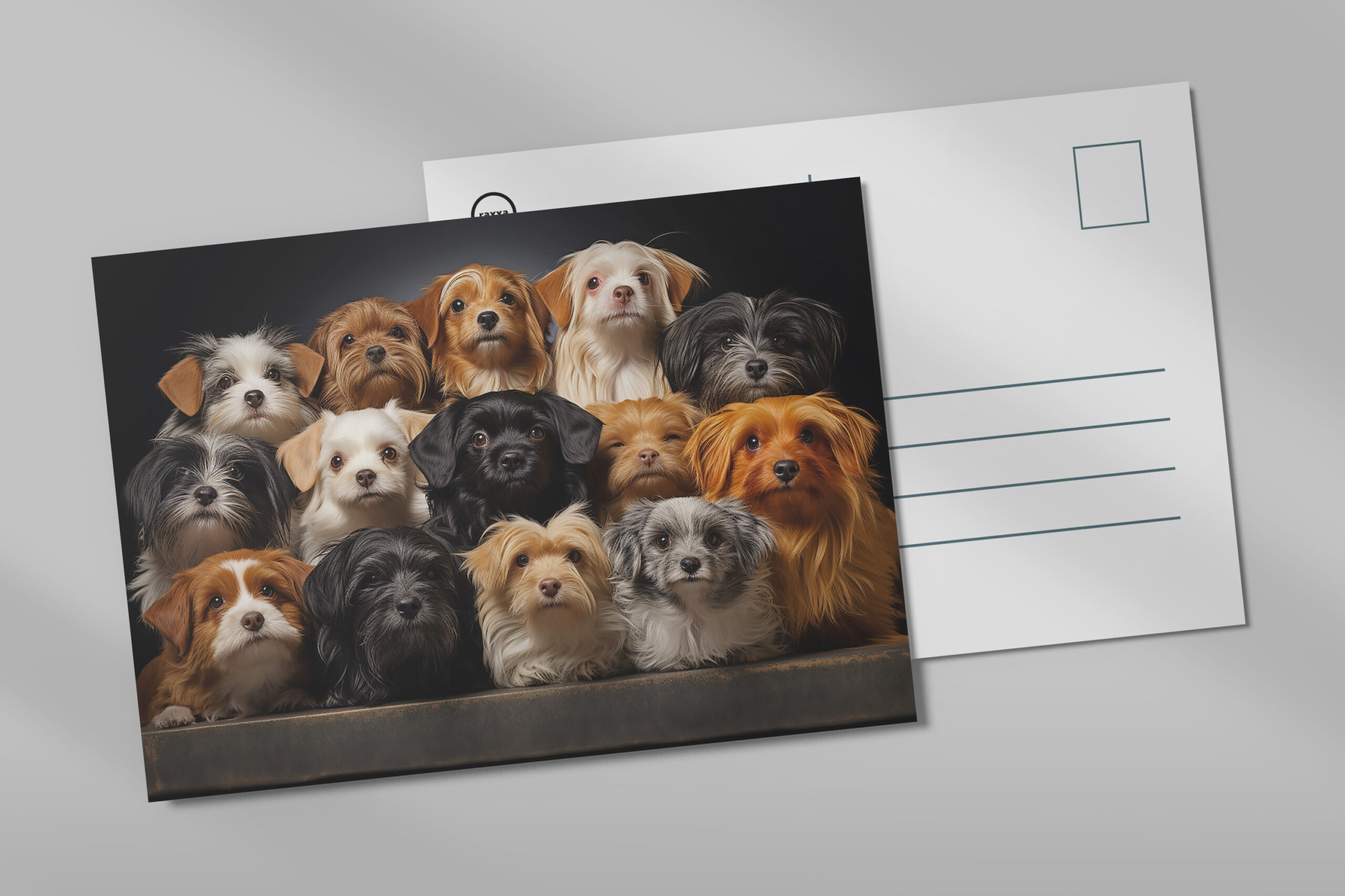 raxxa Postkarte: Gruppenbild mit neugierigen Hunden