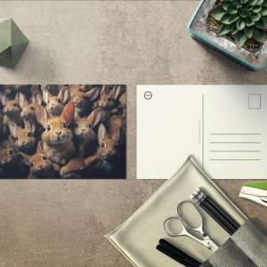 raxxa Postkarte: Gruppenbild mit neugierigen Kaninchen