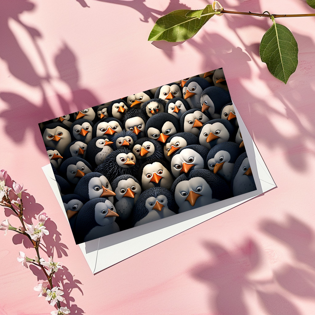 raxxa Postkarte: Gruppenbild mit beobachtenden Pinguinen