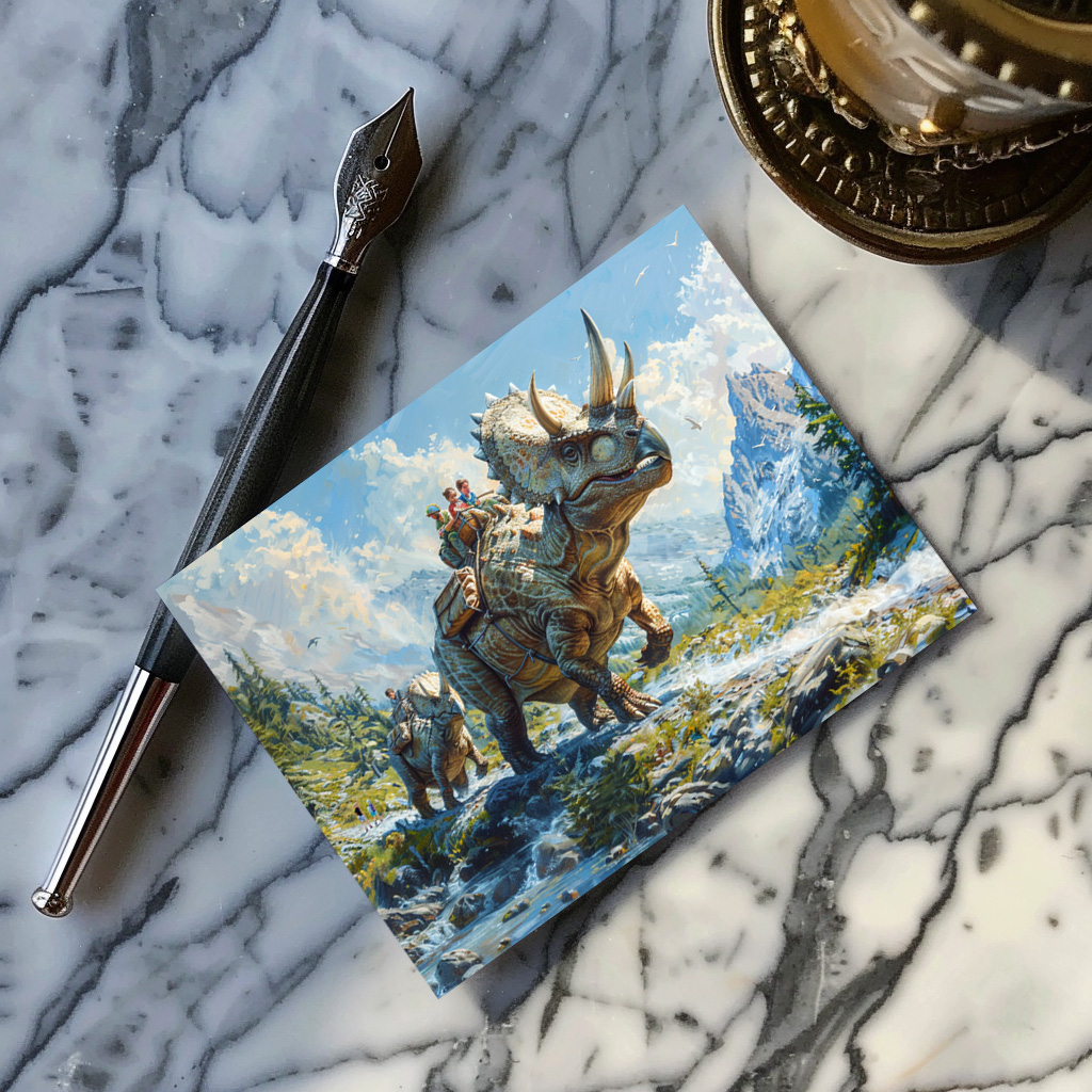 raxxa Postkarte: Dinosaurier Triceratops als Familienauto