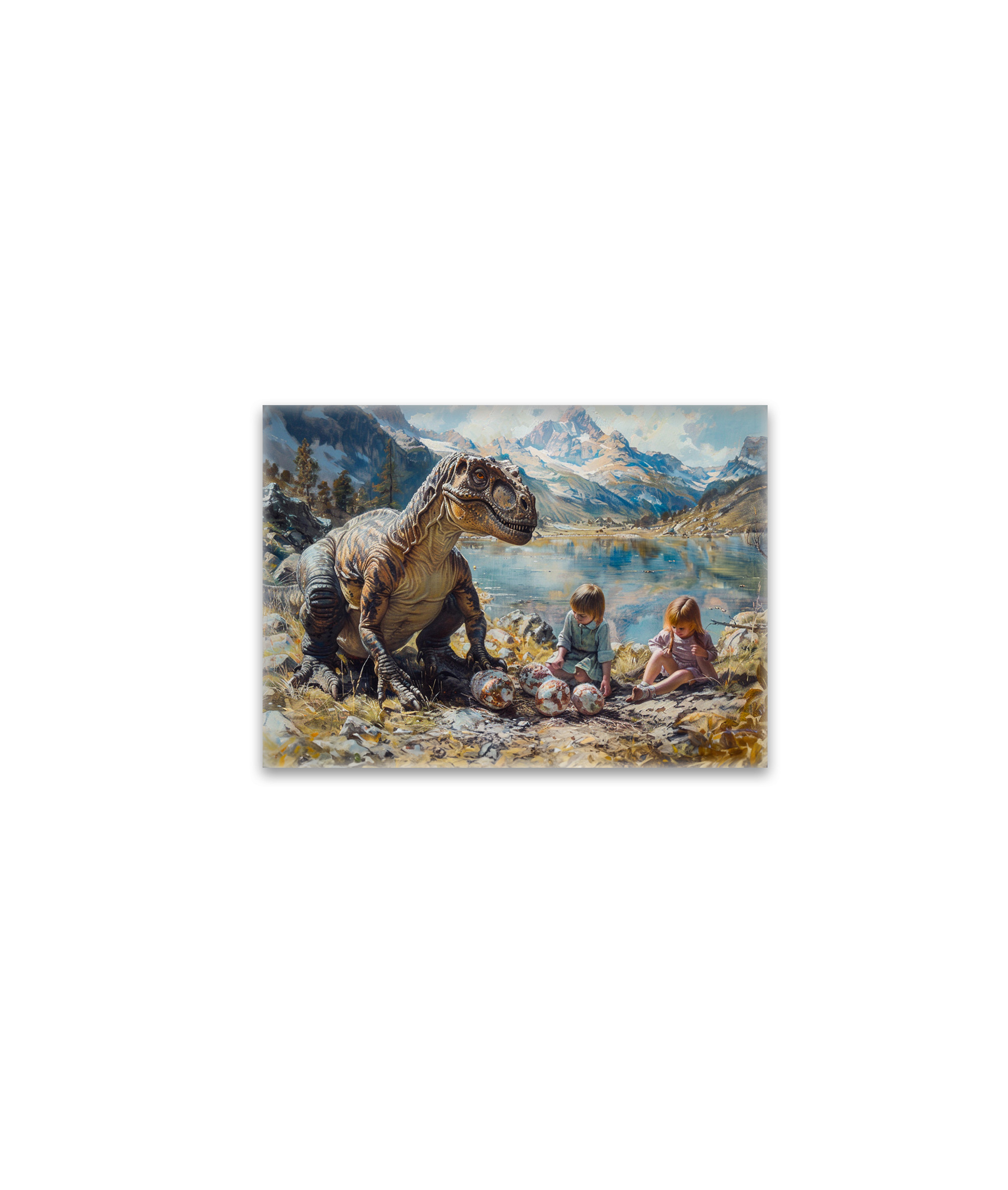 raxxa Glas-Magnet: Dinosaurier mit Kindern und seinem Gelege
