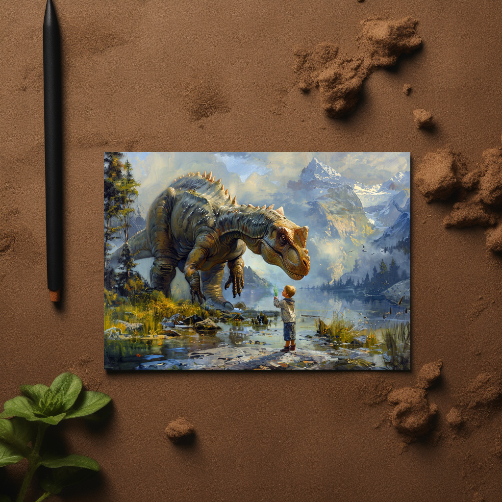 raxxa Postkarte: Dinosaurier und kleiner Junge - mein bester Freund