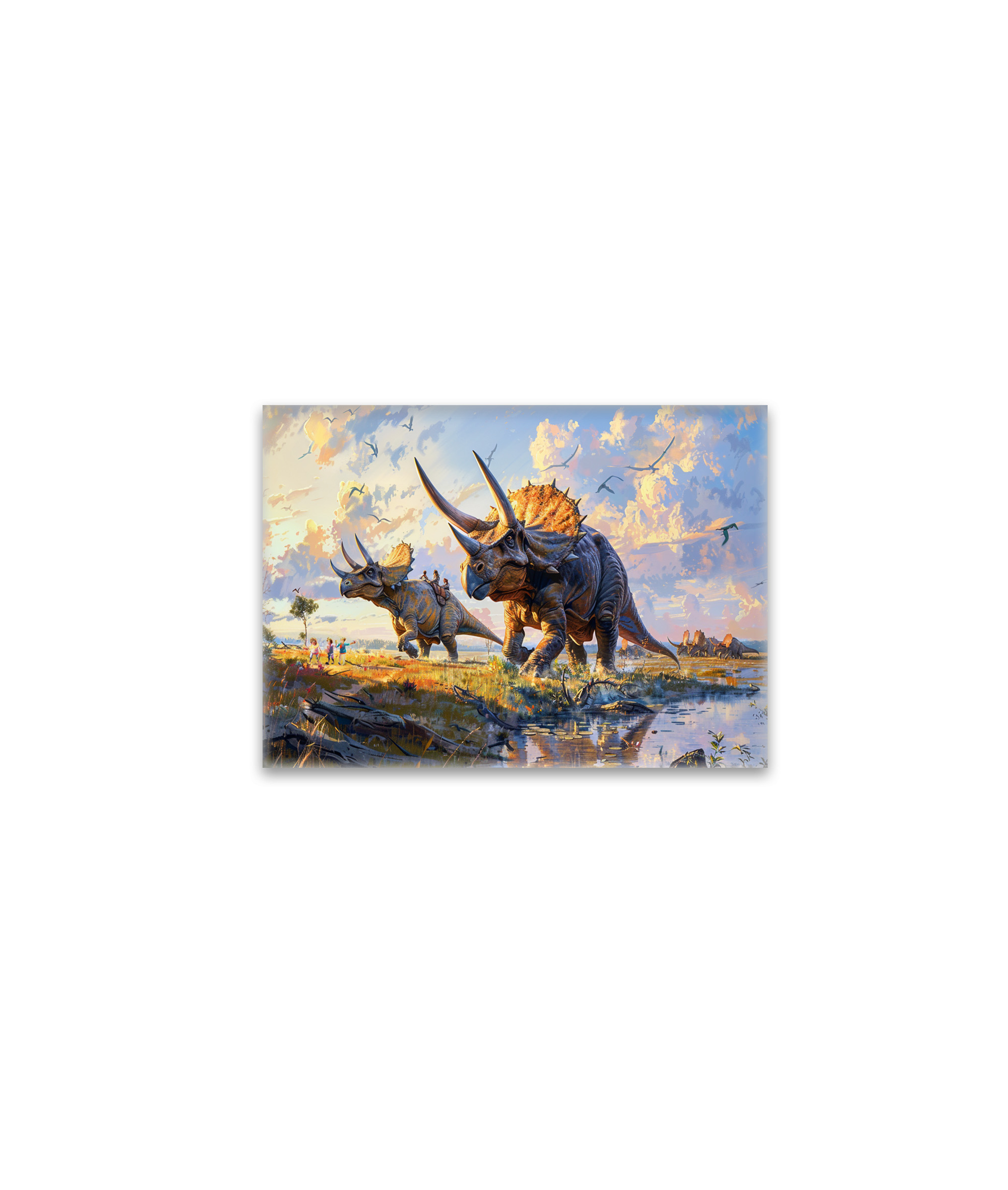 raxxa Glas-Magnet: Triceratops Dinosaurier mit Menschen unterwegs
