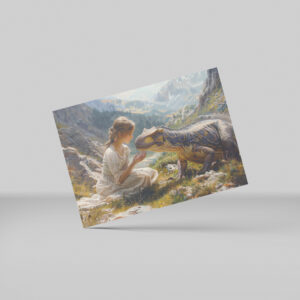raxxa Postkarte: Mädchen und liebevoller Dinosaurier