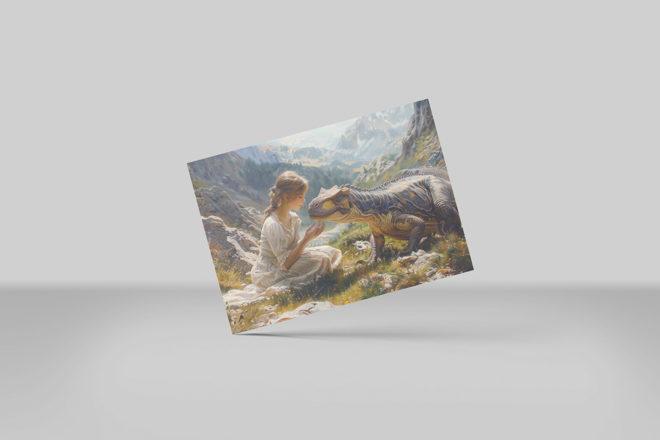 raxxa Postkarte: Mädchen und liebevoller Dinosaurier