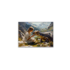 raxxa Glas-Magnet: Mädchen und liebevoller Dinosaurier