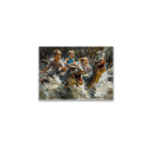 raxxa Glas-Magnet: Kinder und Dinosaurier spielen im Wasser