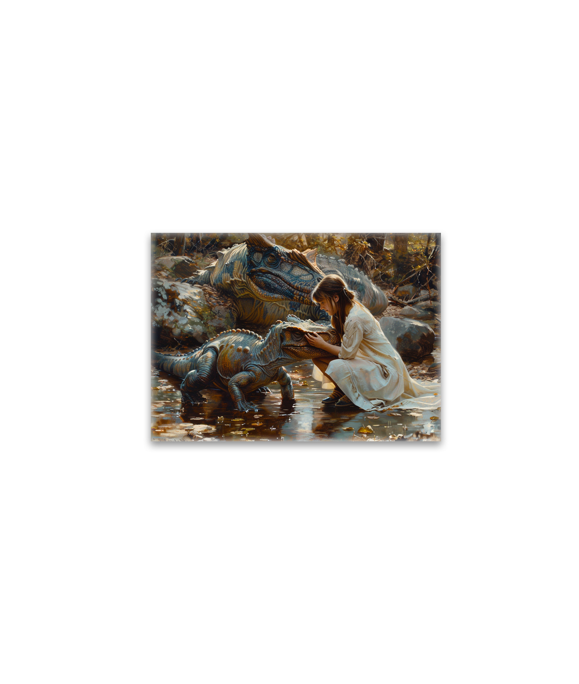 raxxa Glas-Magnet: Mädchen mit Dinosaurier Jungtier und Mutter