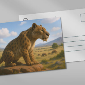 raxxa Postkarte: Ausgestorben in der Eiszeit - Säbelzahnkatze Homotherium serum