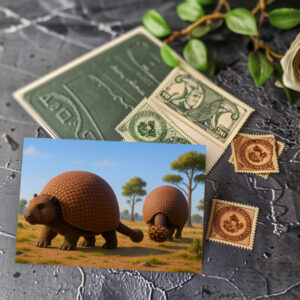 raxxa Postkarte: Ausgestorben in der Eiszeit - Riesengürteltier Doedicurus clavicaudatus