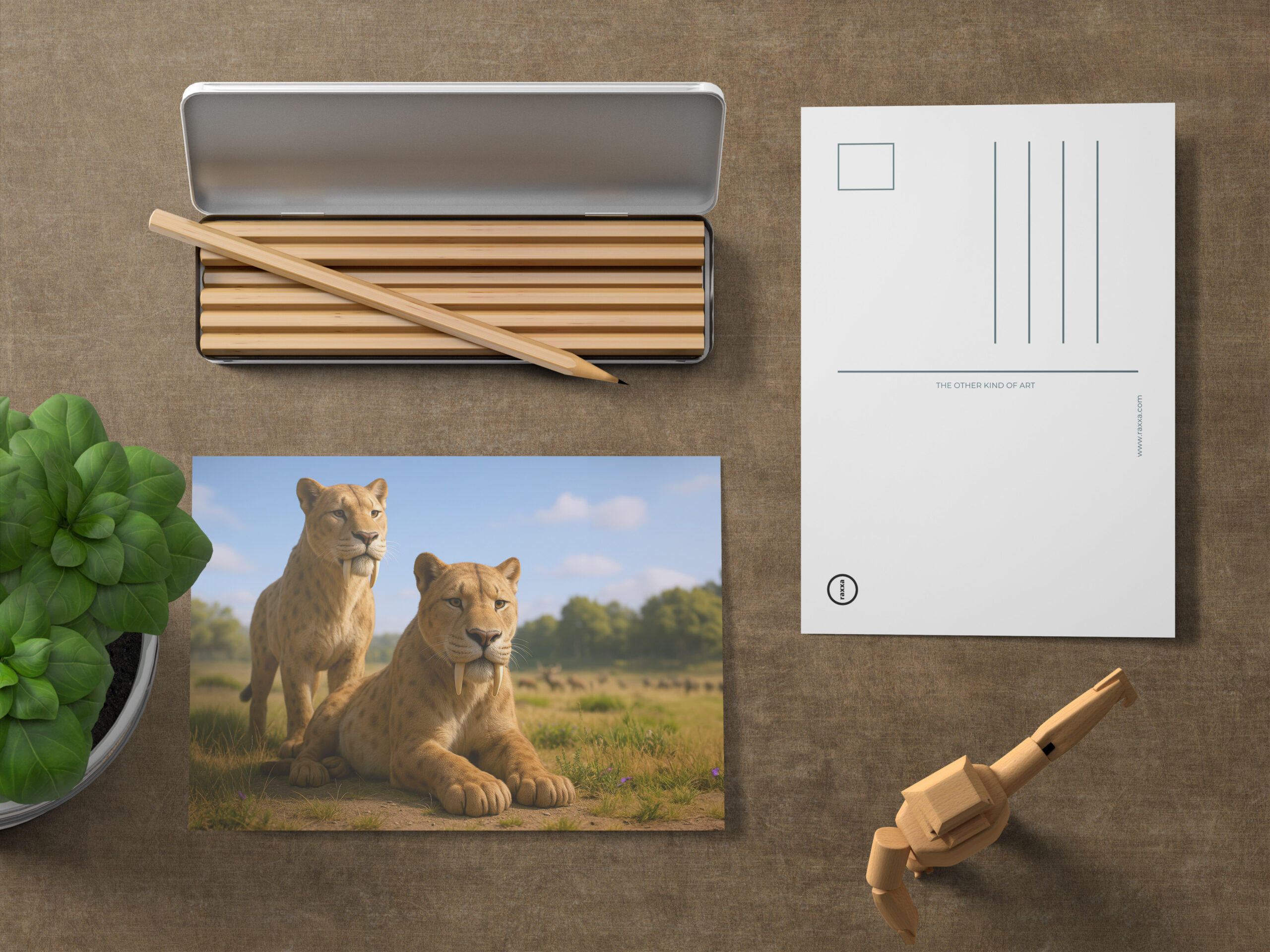 raxxa Postkarte: Ausgestorben in der Eiszeit - Säbelzahntiger Smilodon fatalis