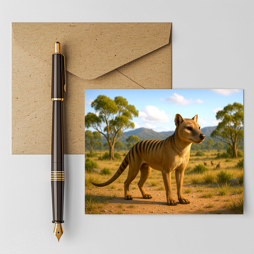 raxxa Postkarte: Ausgestorben vor Jahrzehnten - Beutelwolf oder tasmanischer Wolf
