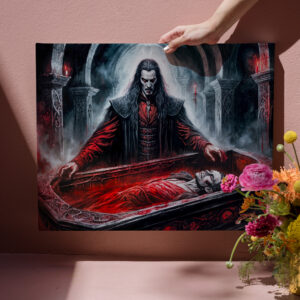 raxxa Canva: Vampire Rising from Coffin in Gothic Chamber