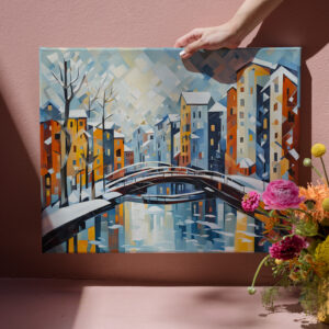 raxxa Canva: Cubist Cityscape with Snowy Canal